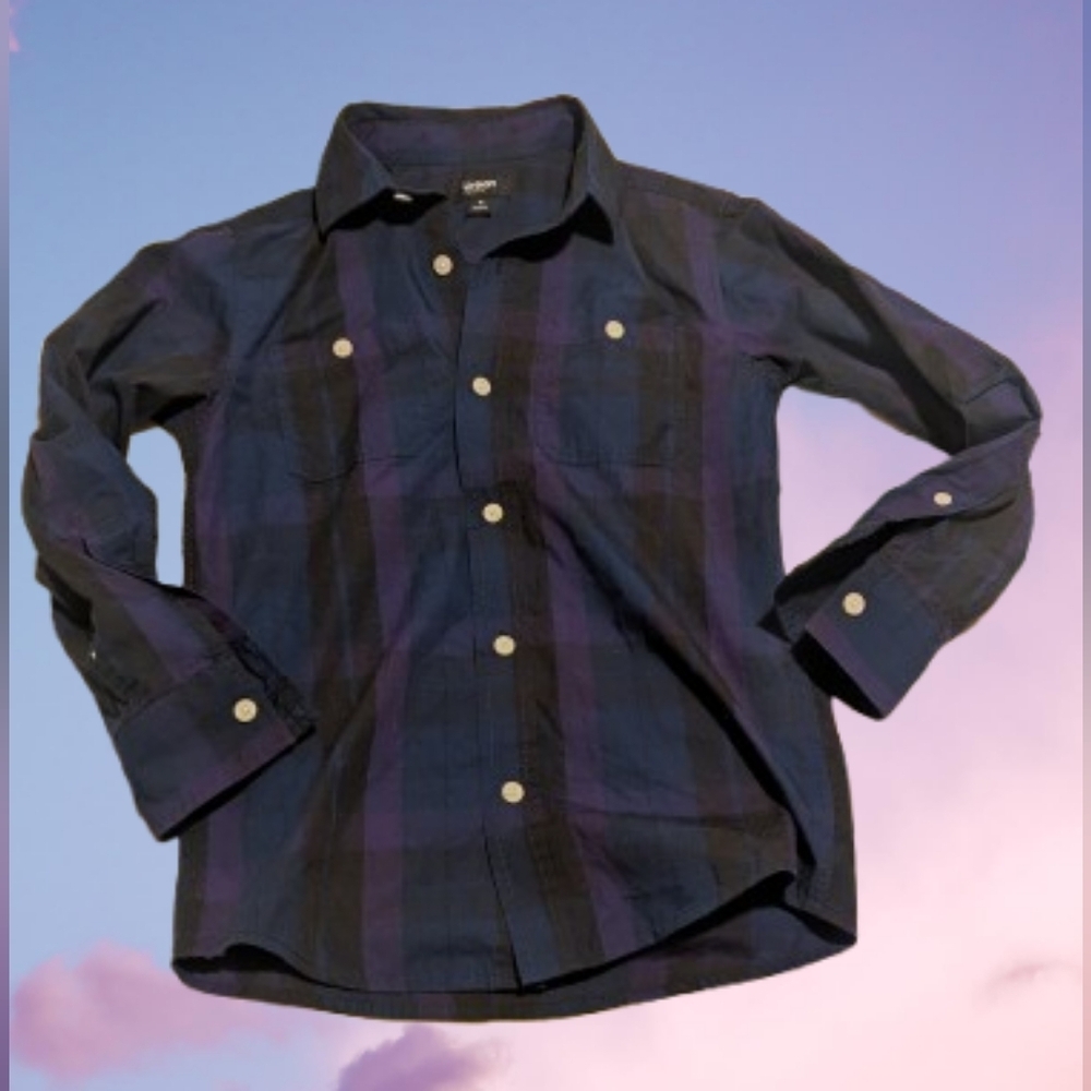 Boys Urban Pipeline Blue and Purple Button Down Shirt Kid's Small